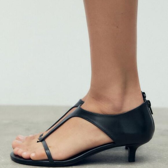 ZARA LEATHER KITTEN HEEL SANDALS 50TH ANNIVERSARY - Picture 1 of 7